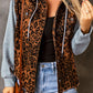 Leopard Distressed Drawstring Hooded Denim Jacket