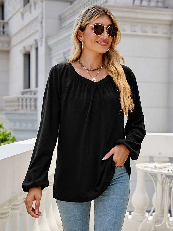 V-Neck Long Sleeve Blouse