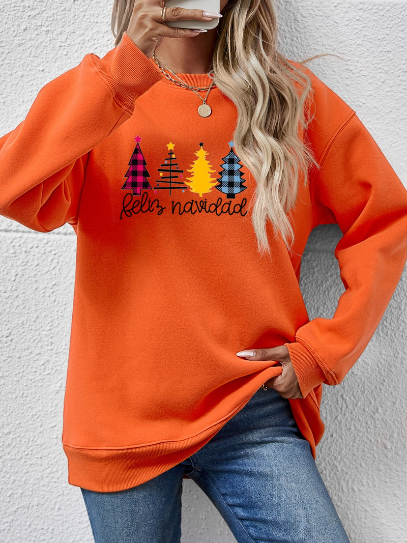 Round Neck Graphic Long Sleeve Sweatshirt Pumpkin