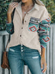 Perfee Pocketed Geometric Collared Neck Shacket Dust Storm
