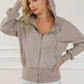 Zip Up Drawstring Cropped Hoodie