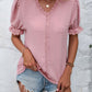 Swiss Dot V-Neck Flounce Sleeve Blouse