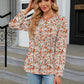 Printed Round Neck Flounce Sleeve Blouse