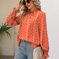 Printed Tie Neck Flounce Sleeve Blouse