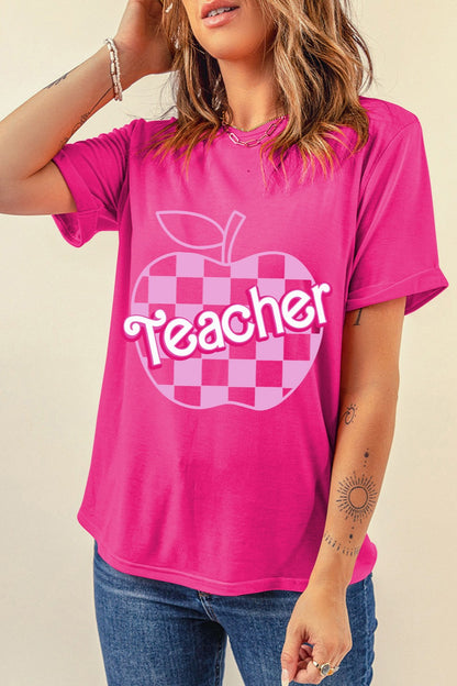 Graphic Round Neck Short Sleeve T-Shirt Hot Pink