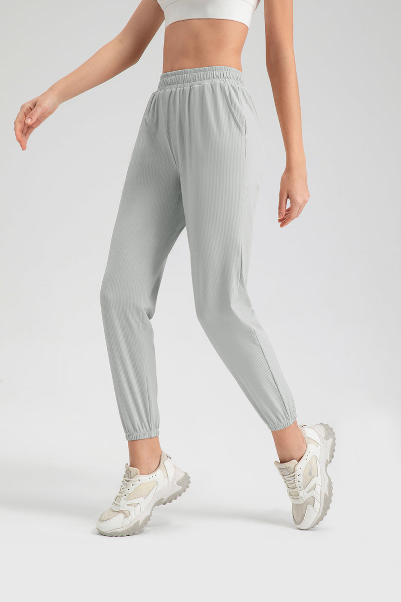 Elastic Waist Active Pants with Pockets