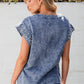 Pearl Trim Round Neck Cap Sleeve Denim Top