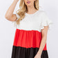 Celeste Full Size Color Block Ruffled Short Sleeve Top