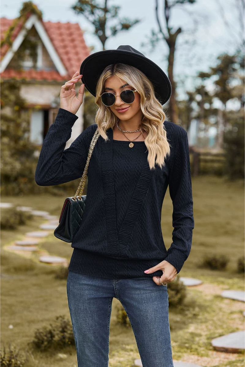 Square Neck Long Sleeve Blouse