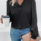 Perfee Mesh V-Neck Button Front Blouse