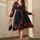 Plus Size Floral Surplice Neck Tie Waist Dress