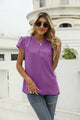 Swiss Dot Notched Neck Short Sleeve Top Purple