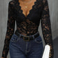 Perfee Lace Plunge Long Sleeve Bodysuit