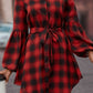 Plaid Tie Waist Balloon Sleeve Mini Dress