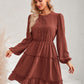 Swiss Dot Lace Trim Balloon Sleeve Dress