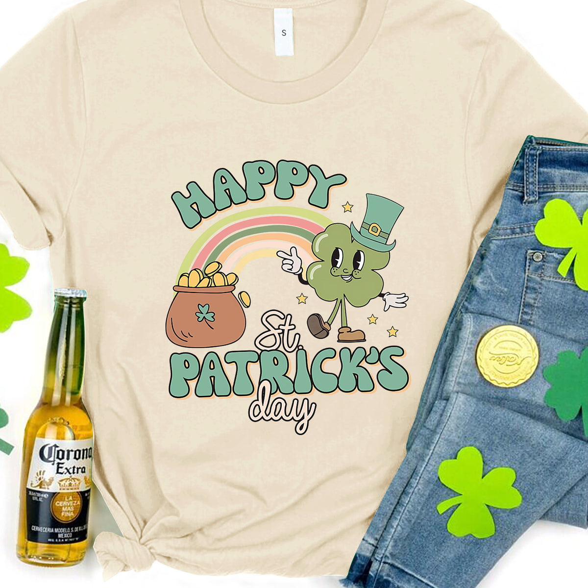 HAPPY ST PATRICK'S DAY Round Neck T-Shirt Light Yellow