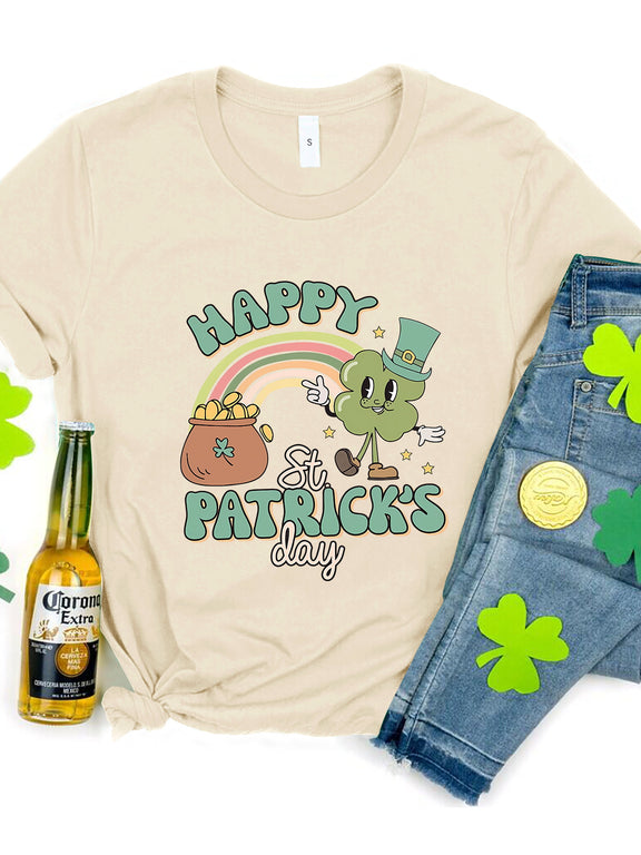 HAPPY ST PATRICK'S DAY Round Neck T-Shirt Light Yellow