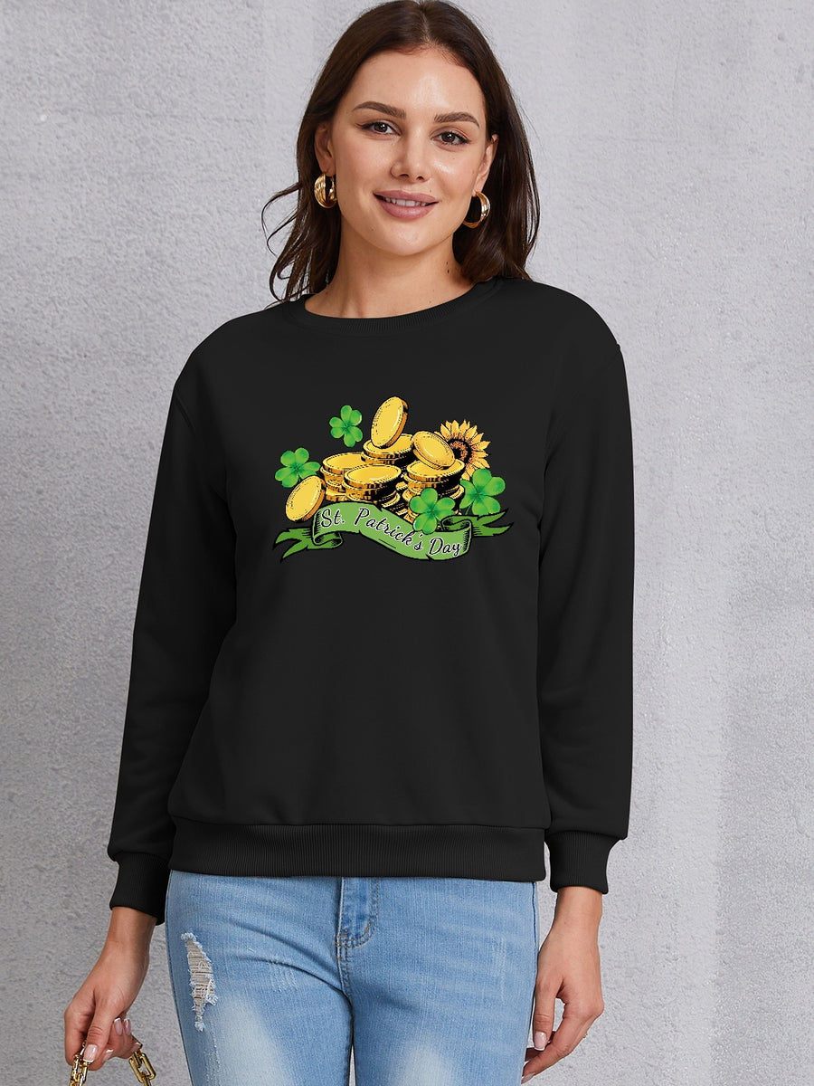 ST. PATRICK'S DAY Graphic Round Neck Sweatshirt Black
