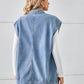 Pocketed Button Up Sleeveless Denim Jacket