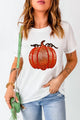Full Size Sequin Pumpkin Round Neck Short Sleeve T-Shirt White