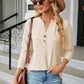 Notched Neck Long Sleeve Buttoned Blouse