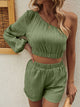 One Shoulder Long Sleeve Top and Shorts Set Matcha Green