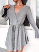 Plus Size Surplice Neck Flare Sleeve Dress Light Gray