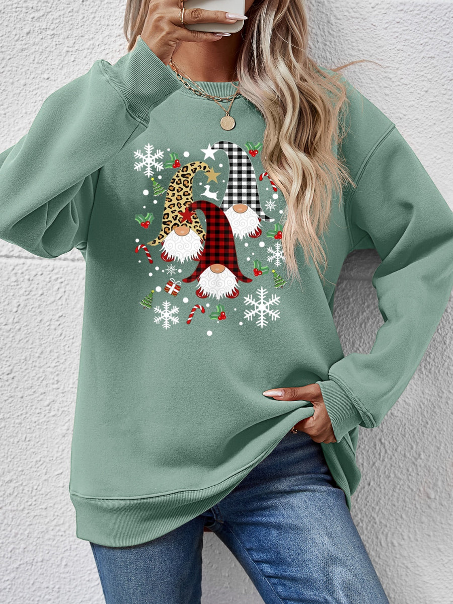 Faceless Gnomes Graphic Drop Shoulder Sweatshirt Sage