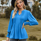 Notched Neck Flounce Sleeve Blouse