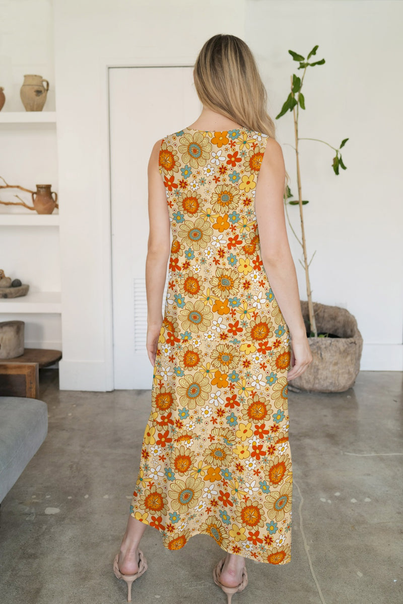 Tiered Printed V-Neck Sleeveless Dress