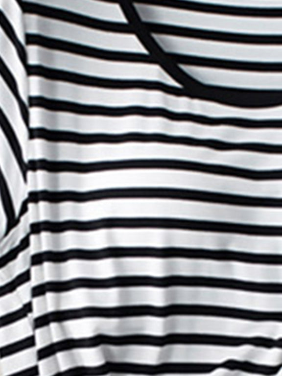 Striped Round Neck Short Sleeve T-Shirt with Bra Black