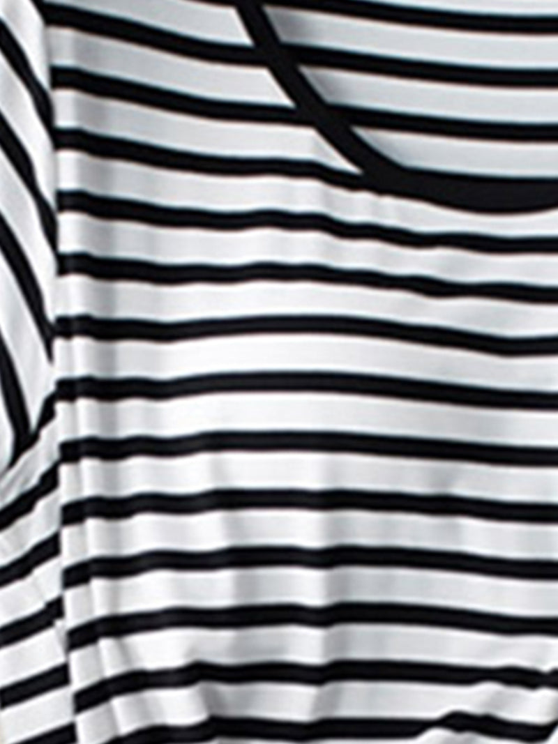 Striped Round Neck Short Sleeve T-Shirt with Bra Black