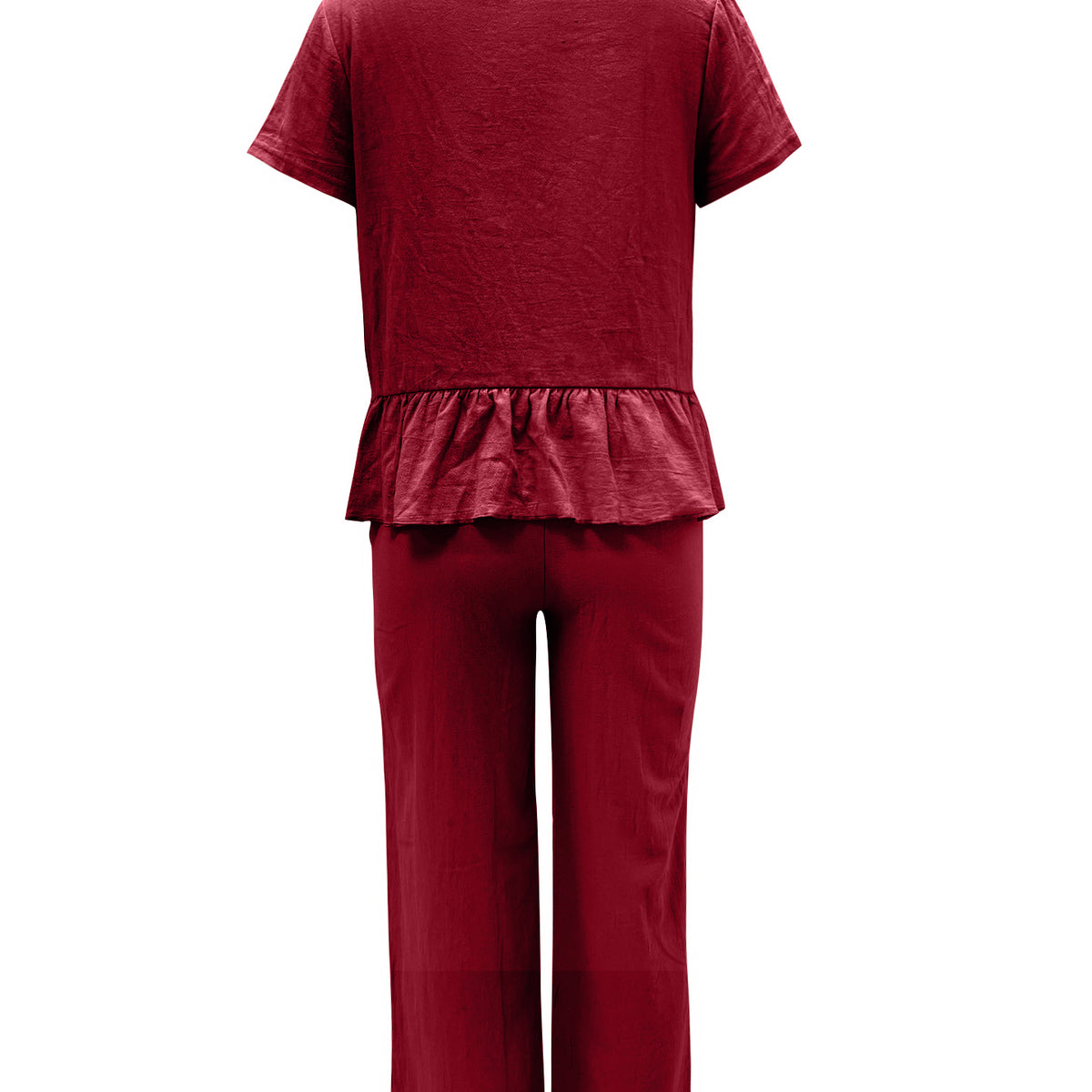 Peplum Round Neck Short Sleeve Top and Pants Set