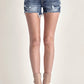 RISEN Mid Rise Raw Hem Denim Shorts