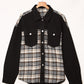 Plaid Pocketed Button Up Denim Jacket