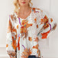 Printed V-Neck Smocked Balloon Sleeve Blouse