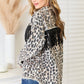 Leopard Fringe Detail Collared Neck Denim Jacket