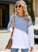 Slit Contrast Striped Long Sleeve Sweatshirt French Blue