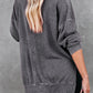 Waffle Knit Side Slit Drop Shoulder Sweatshirt