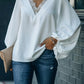 Lace Detail V-Neck Long Sleeve Blouse