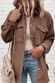 Pocketed Button Up Dropped Shoulder Shacket Brown