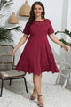 Plus Size Round Neck Openwork Dress Deep Red