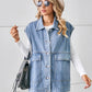 Pocketed Button Up Sleeveless Denim Jacket