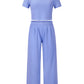 Round Neck Short Sleeve Top and Pocketed Pants Set