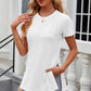 Eyelet Slit Round Neck Short Sleeve T-Shirt