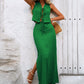 Tied Sleeveless Top and Slit Skirt Set