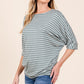 BOMBOM Striped Boat Neck Dolman Sleeve Top