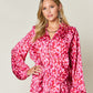 Double Take Full Size Printed Ruffle Trim Balloon Sleeve Shirt