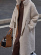 Plus Size Drawstring Zip Up Turtleneck Sherpa Coat Beige