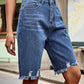 Raw Hem High Waist Denim Shorts with Pockets